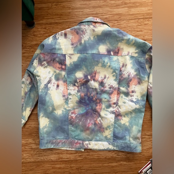 Digitally printed rainbow tie dye stretch denim jacket by Which We Want - Picture 2 of 9
